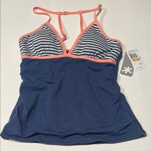 Splendid peach halter navy white tankini bathing suit top small NWT
